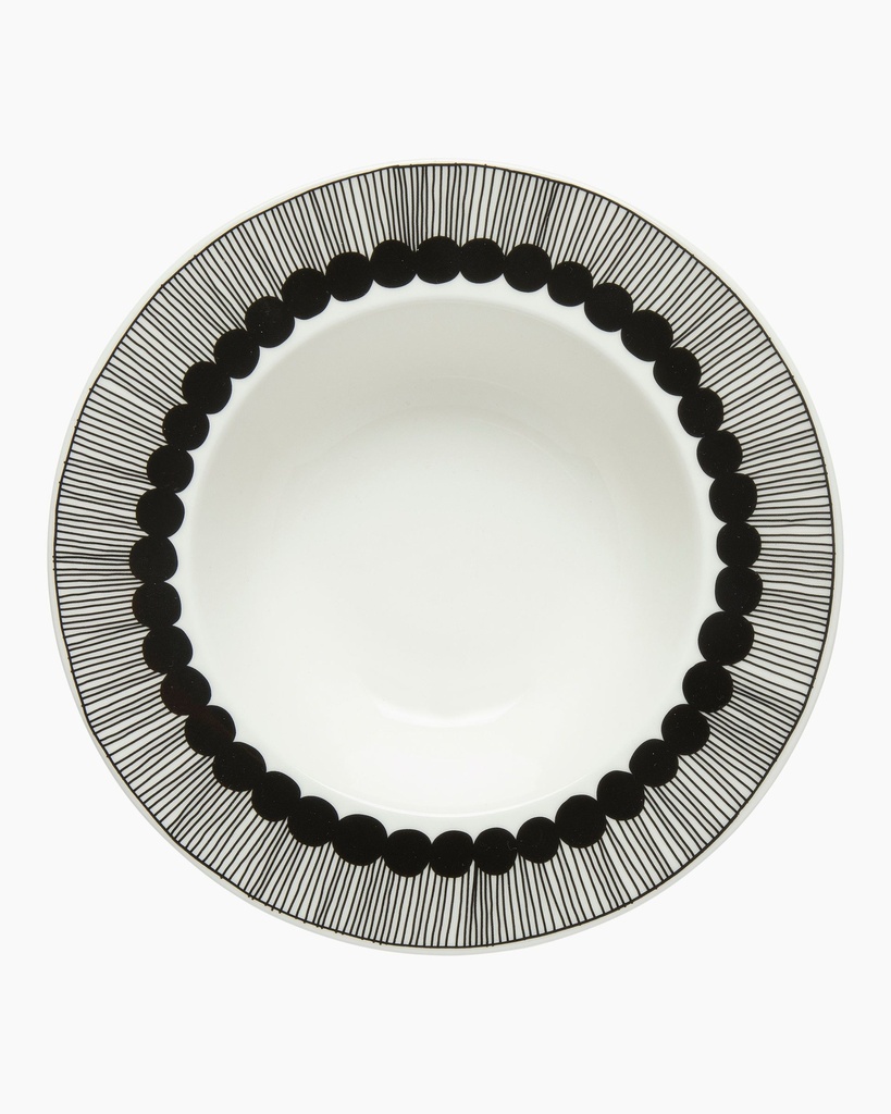 MARIMEKKO - Assiette creuse 20cm SIIRTOLAPUUTARHA Plate Black/White - Lignes/Pois