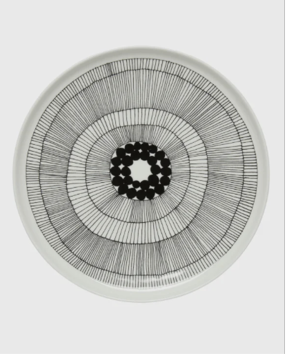 MARIMEKKO - Assiette 25cm SIIRTOLAPUUTARHA Plate Black/White - Coquelicot