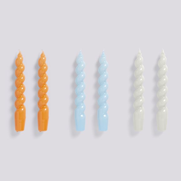 HAY - Bougie MIX SPIRAL Candle (Set of 6) TANGERINE/LIGHT BLUE/LIGHT GREY (H19cm)