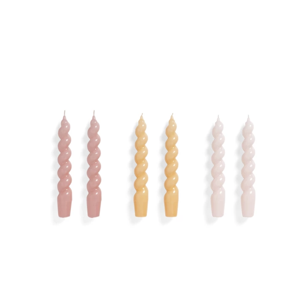 HAY - Bougie MIX SPIRAL Candle (Set of 6) DARK PEACH/DARK ROSE/LIGHT ROSE (H19cm)